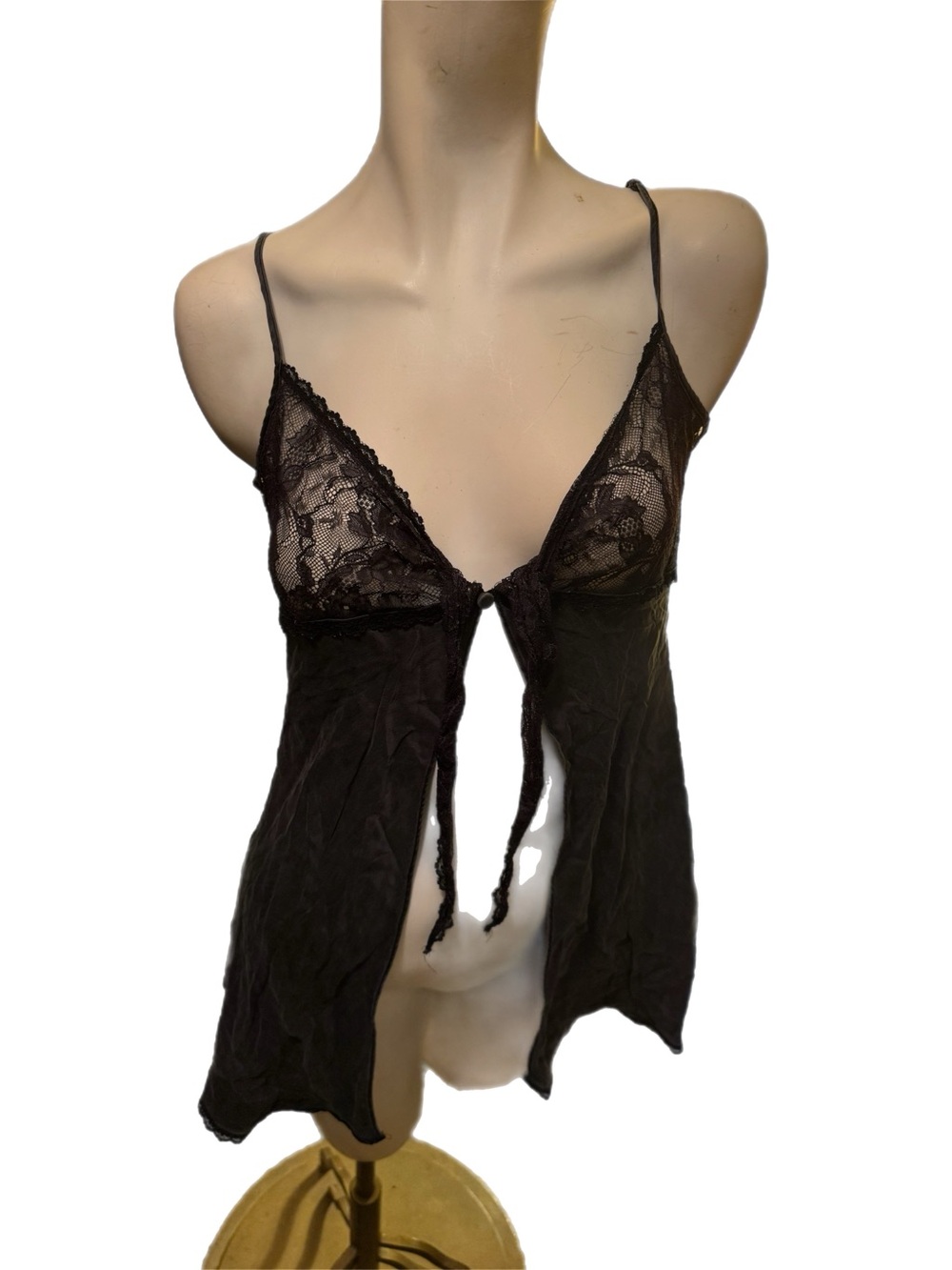 Victoria's Secret Black Lace Tie-Front Chemise